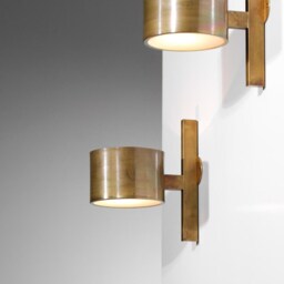 Pair Mid Century Modern Italian Style Glass Antique Vintage Brass Drum Wall Sconce Sputnik Fixture Bedroom Living Hall Minimalist Light Indu - thumbnail 2