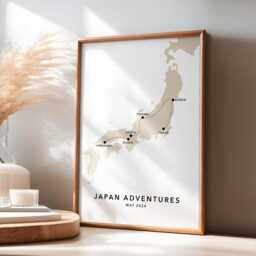 Japan Personalised Travel Map Print With Photo Collage Custom Poster Engagement Honeymoon Gift - thumbnail 2