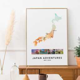 Japan Personalised Travel Map Print With Photo Collage Custom Poster Engagement Honeymoon Gift - thumbnail 3