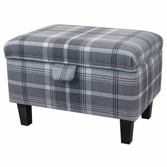 Handmade Grey Tartan Storage Ottoman - Balmoral Dove Check Upholstery Fabric Bespoke British Made - image 1