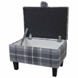 Handmade Grey Tartan Storage Ottoman - Balmoral Dove Check Upholstery Fabric Bespoke British Made - thumbnail 2