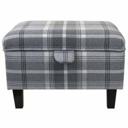 Handmade Grey Tartan Storage Ottoman - Balmoral Dove Check Upholstery Fabric Bespoke British Made - thumbnail 3