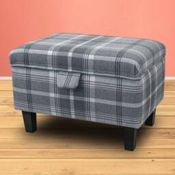 Handmade Grey Tartan Storage Ottoman - Balmoral Dove Check Upholstery Fabric Bespoke British Made - thumbnail 4