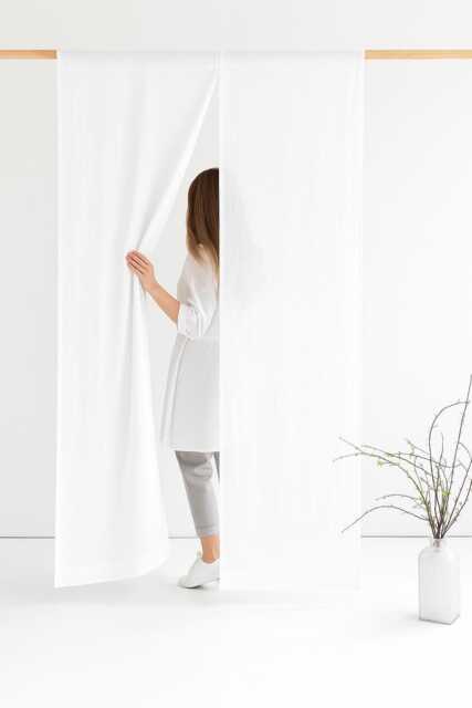 White Linen Noren Curtain - Japanese Style Soft Door Panel Custom Closet Divider Minimalist Entryway Midweight Stonewashed - image 1