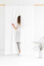 White Linen Noren Curtain - Japanese Style Soft Door Panel Custom Closet Divider Minimalist Entryway Midweight Stonewashed - thumbnail 1