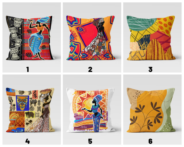 Colourful African Woman Dancing Cushion Cover, Ethnic Pillow Case, Authentic Motif Bedroom Throw Top - image 1