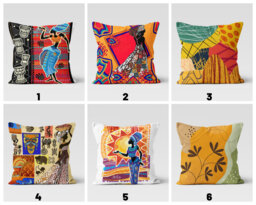 Colourful African Woman Dancing Cushion Cover, Ethnic Pillow Case, Authentic Motif Bedroom Throw Top - thumbnail 1