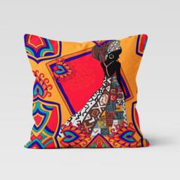 Colourful African Woman Dancing Cushion Cover, Ethnic Pillow Case, Authentic Motif Bedroom Throw Top - thumbnail 3