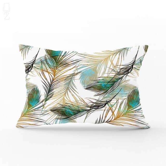 Peacock Feather Lumbar Pillow Cover, Soft Suede Cushion - image 1