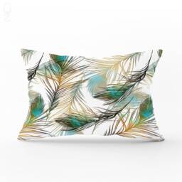 Peacock Feather Lumbar Pillow Cover, Soft Suede Cushion - thumbnail 1