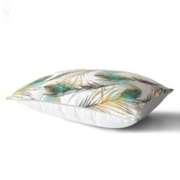 Peacock Feather Lumbar Pillow Cover, Soft Suede Cushion - thumbnail 2