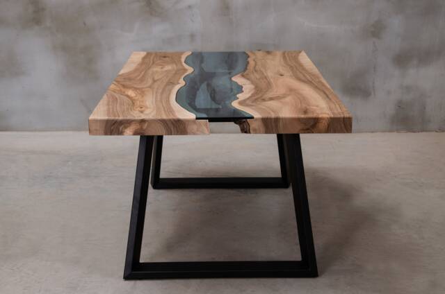 Custom Live Edge Table With Blue Glass, River Table, Walnut Coffee Unique Modern For Office - image 1