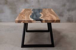 Custom Live Edge Table With Blue Glass, River Table, Walnut Coffee Unique Modern For Office