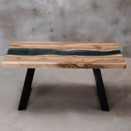 Custom Live Edge Table With Blue Glass, River Table, Walnut Coffee Unique Modern For Office - thumbnail 3