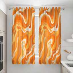 Orange Retro Wave Curtains, Mid-Century Modern Abstract Drapes, 70S Style Swirl Pattern Window Panels - thumbnail 2