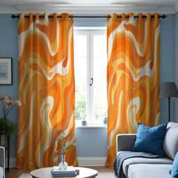 Orange Retro Wave Curtains, Mid-Century Modern Abstract Drapes, 70S Style Swirl Pattern Window Panels - thumbnail 3