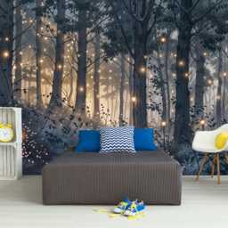 Magical Forest Wallpaper Mural, Purple Cyan Art Print, Easy-Install Peel & Stick - thumbnail 2