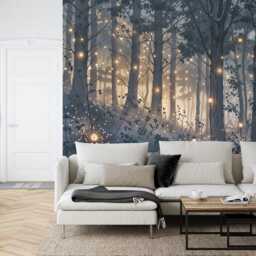 Magical Forest Wallpaper Mural, Purple Cyan Art Print, Easy-Install Peel & Stick - thumbnail 3