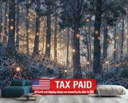 Magical Forest Wallpaper Mural, Purple Cyan Art Print, Easy-Install Peel & Stick - thumbnail 1