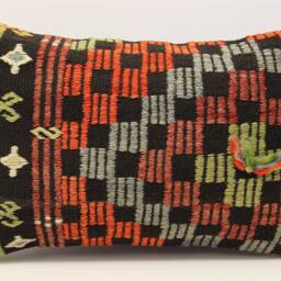 Turkish Kilim Lumbar Pillow Cover, Handmade Wool Ethnic Cushion - 16x24 Inch - thumbnail 2