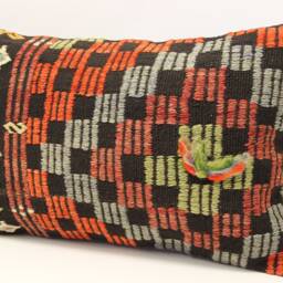 Turkish Kilim Lumbar Pillow Cover, Handmade Wool Ethnic Cushion - 16x24 Inch - thumbnail 3