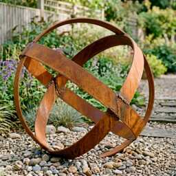 Rustic Metal Garden Sphere Sculpture Handcrafted Art Decor Modern Gallery Artwork For Outdoors - thumbnail 2