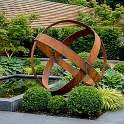 Rustic Metal Garden Sphere Sculpture Handcrafted Art Decor Modern Gallery Artwork For Outdoors - thumbnail 3