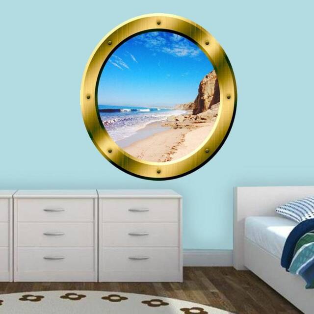 Sandy Beach Porthole 3D Ocean Wall Decal Peel & Stick Decor - Vwaq Gp32 - image 1