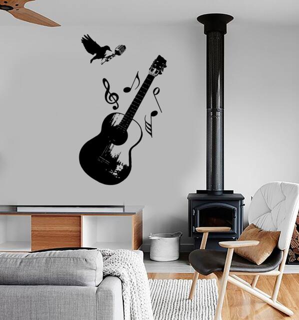 Wall Vinyl Music Rock Microphone Notes Raven Guaranteed Quality Decal Mural Art 1556Dz - image 1