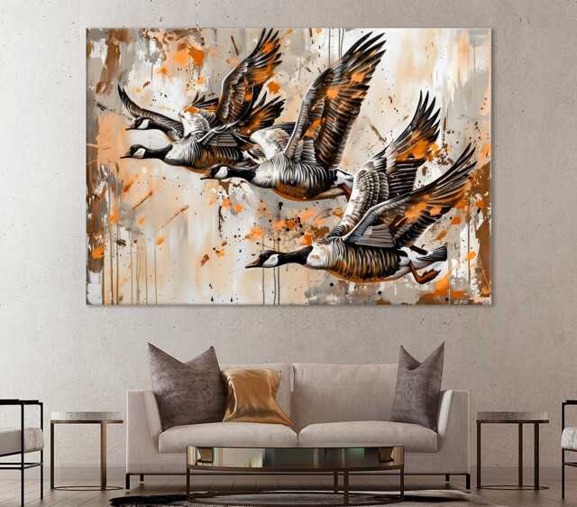 Geese Canvas Print Flock Of Birds, Modern Wall Art - image 1