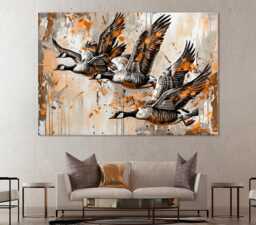 Geese Canvas Print Flock Of Birds, Modern Wall Art - thumbnail 1