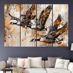 Geese Canvas Print Flock Of Birds, Modern Wall Art - thumbnail 3