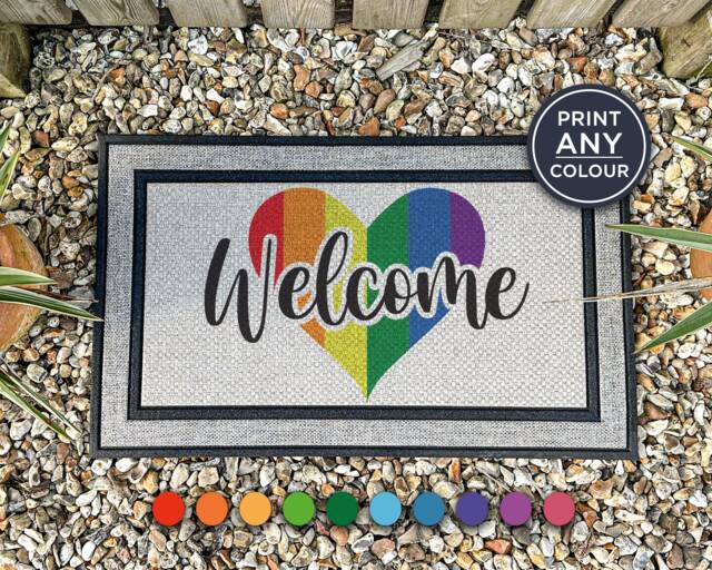 Welcome Rainbow Doormat - Gay Pride Customised Rug Heart Door Mat Customized Gift For Anyone - image 1