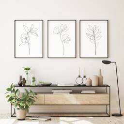Black & White Floral Line Art Set Of 3 Unframed Prints. Art. Modern. Home. Wall Decor. Trendy. Framing - thumbnail 1