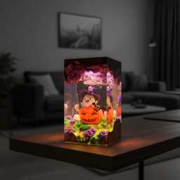 Ghost Pumpkin Resin Night Light Whimsical Halloween Scene Lamp - thumbnail 3