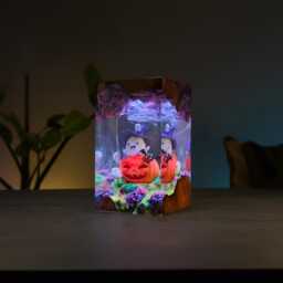 Ghost Pumpkin Resin Night Light Whimsical Halloween Scene Lamp - thumbnail 4