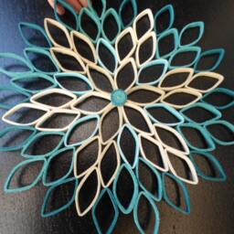 Teal Dahlia Paper Wall Art Geometric Floral Hanging Decor - thumbnail 4