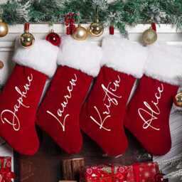 Personalized Red Plush Christmas Stocking, Custom Family Stocking With Name, Holiday Decor, Christmas Gift - thumbnail 3