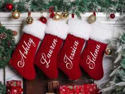 Personalized Red Plush Christmas Stocking, Custom Family Stocking With Name, Holiday Decor, Christmas Gift - thumbnail 1