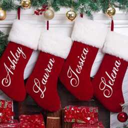 Personalized Red Plush Christmas Stocking, Custom Family Stocking With Name, Holiday Decor, Christmas Gift - thumbnail 2