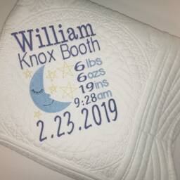 Personalized Birth Stat Baby Quilt - Custom Name Newborn Blanket Moon & Stars Nursery Keepsake Shower Gift Embroidered - thumbnail 2