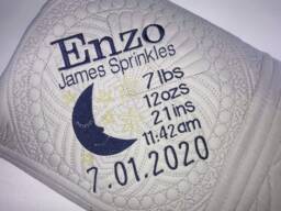 Personalized Birth Stat Baby Quilt - Custom Name Newborn Blanket Moon & Stars Nursery Keepsake Shower Gift Embroidered - thumbnail 1