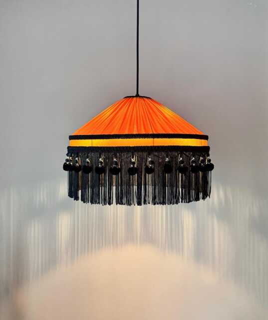Silk Satin Fringed Lamp Shade - Victorian Style Handmade Pendant Light - image 1
