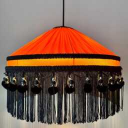 Silk Satin Fringed Lamp Shade - Victorian Style Handmade Pendant Light - thumbnail 2