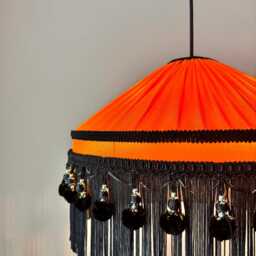 Silk Satin Fringed Lamp Shade - Victorian Style Handmade Pendant Light - thumbnail 3