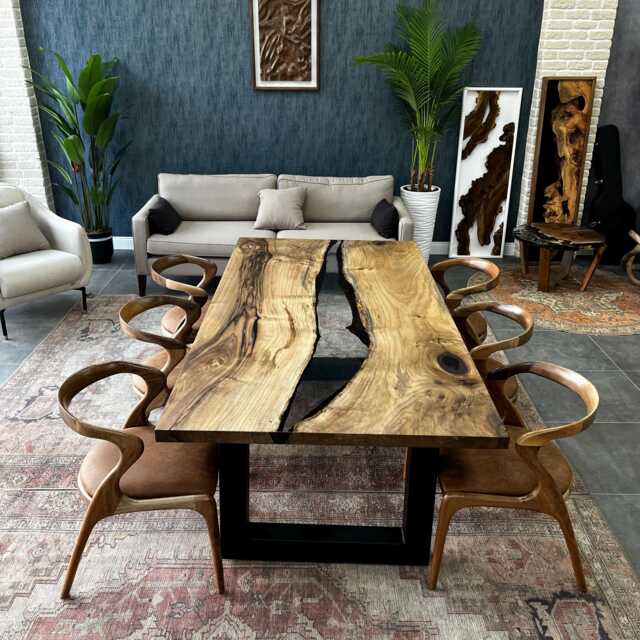 Custom Walnut Wood Epoxy Dining Table Handcrafted Resin River Table - image 1