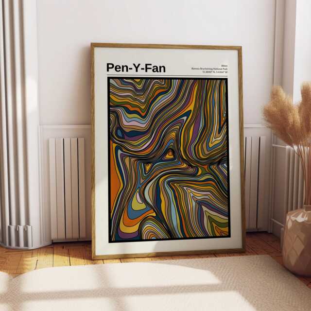 Pen-Y-Fan Mountain Contour Print Brecon Beacons Map Art, Bannau Brycheiniog National Park, Free Personalisation - image 1