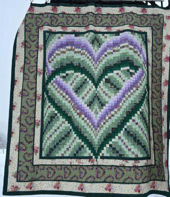 Quilted Blanket - Melinda's Heart- Bargello Wall Hanging- Fabric Art Lap Quilt - image 1