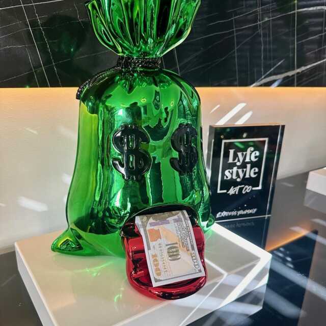 Money Bag Sculpture Chrome Green Pop Art, Alec Monopoly Inspired - image 1