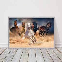 Wild Horses Galloping Through Sand. Framed Picture With Choice Of Frame Colours & Options - thumbnail 3